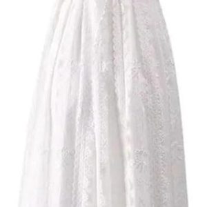 Women's Vintage White Lace Princess Dress Flower Embroidery Elegant Party Vacation Dresses