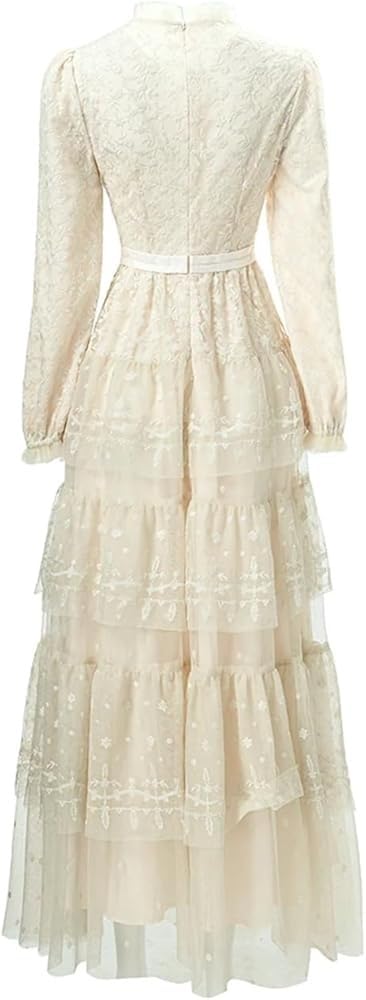 Women Cascading Ruffle Drape Long skirtElegant French Print Lace High Waist Summer Dress Casual Party Cocktail Evening Gown