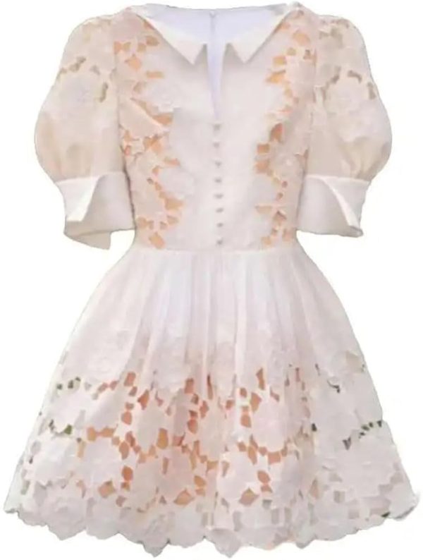 Women??s Dress V-Neck Puff Half Sleeve Summer Ball Gown Casual Solid Floral Lace Slim Fit Dresses