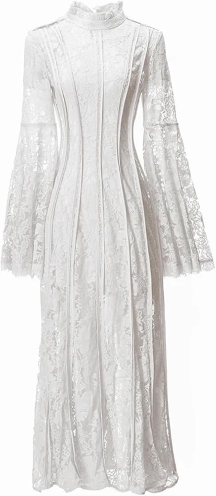 Vintage Summer Women Maxi Dress Striped Slim Fit Travel Suspender Dress Elegant Casual Hollow Lace Beach Outing Skirt