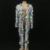 Female Long Sequins Coats Loose Long Sleeve Gold Red Green Pink Silver Casual Jackets Prom Party Singer Dancer One Size