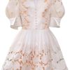 Women??s Dress V-Neck Puff Half Sleeve Summer Ball Gown Casual Solid Floral Lace Slim Fit Dresses