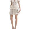 Women's Slimming Embroidery Dress - V-Neck Short Sleeve High Waist Belted Spring Dress