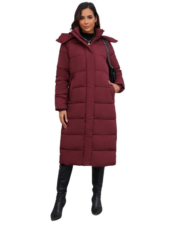 Women's Down Coat with Detachable Hood, Long Puffer Coat Women Winter Jacket