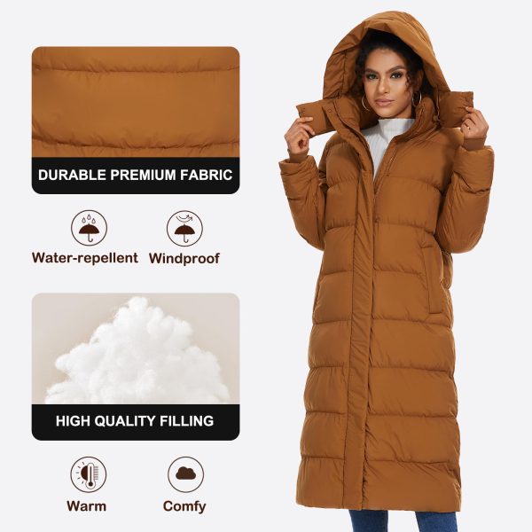 Women's Long Quilted Puffer Coat, Winter Warm Maxi Puffer Jacket with Detachable Hood