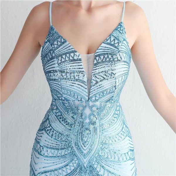 Ladies Mermaid Evening Gowns Sexy Spaghetti Strap V Neck Backless Maxi Skirt Women Elegant Party Dinner Dresses