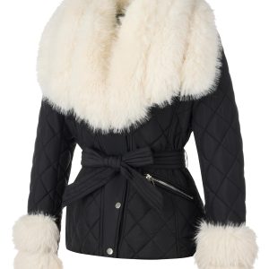Women Faux Leather Suede Jacket Moto Biker Coat Sherpa-Lined Overcoat with Removable Belt