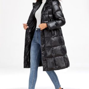 Long Down Jacket for Women Hooded Long Puffer Coat Duck Down Winter Coat Trendy Parka Jacket 2024