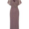 Women's Bead Flutter Sleeve Long Dress