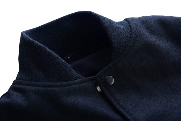 Varsity Letterman Baseball Bomber Retro Vintage Jacket Solid Black Wool Black Genuine Leather Sleeves