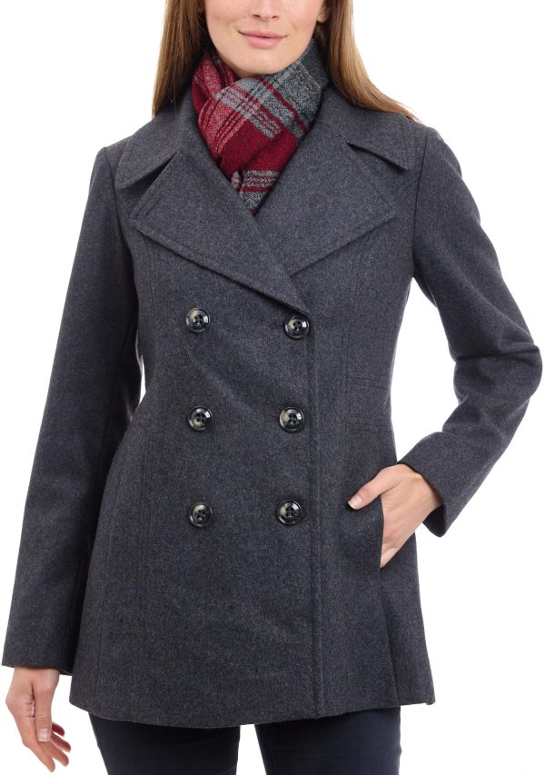 Women's Double Breasted Peacoat with Scarf
