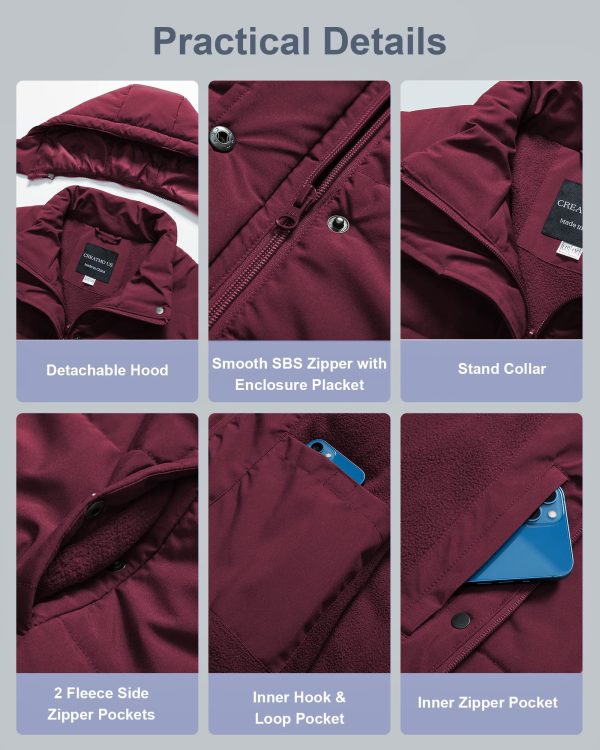 Women's Plus Size Warm Puffer Jacket Waterproof Fleece Lined Winter Coat with Removable Hood