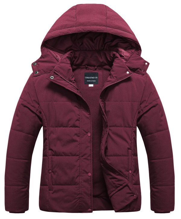 Women's Plus Size Warm Puffer Jacket Waterproof Fleece Lined Winter Coat with Removable Hood